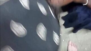 Skinny ebony babe in heels teases daddy bends over