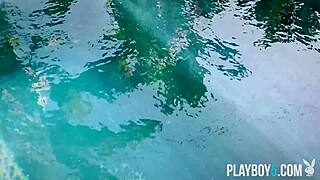 curvy black milf julie kay poses her big ass and tits solo by the pool.