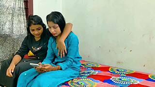 rajesh pounds sister-in-law and wife together in wild dorm threesome bed romp