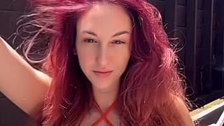 Italian milf artemisia love puffs cigarette outdoors flaunting her massive saggy tits