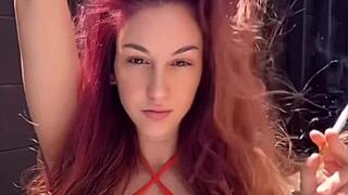 Italian milf artemisia love puffs cigarette outdoors flaunting her massive saggy tits