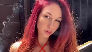 Italian milf artemisia love puffs cigarette outdoors flaunting her massive saggy tits