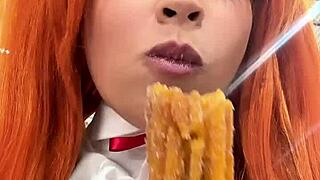 asuka cosplay fart burp compilation chubby ebony plugsuit school uniform