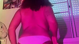 Chubby girl strips teases with farts masturbates pees squirts