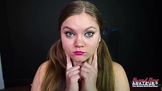 Petite brunette Lauren craves every inch in passionate blowjob ending with hot cum swallow facial