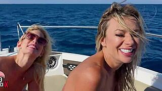 shalina devine and candee licious share boat threesome with creampie swallow and pussy licking fun