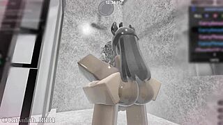 she gets all wet in the shower during roblox game play with her follower part 80 number 2