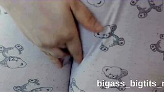 curvy latina rubs her fat pussy through camel toe pajamas at home