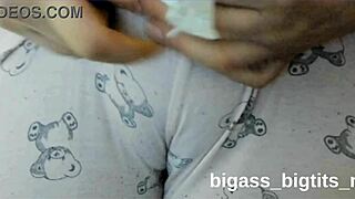 curvy latina rubs her fat pussy through camel toe pajamas at home