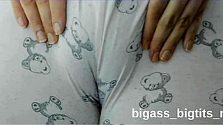 Thick milf fingers her fat pussy cameltoe right through soft pajamas