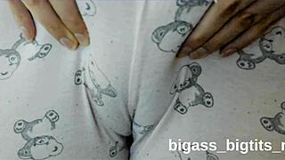 curvy latina rubs her fat pussy through camel toe pajamas at home