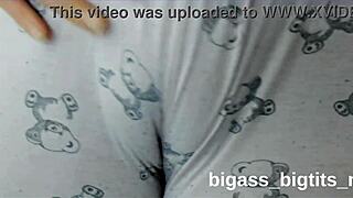 Thick milf fingers her fat pussy cameltoe right through soft pajamas