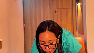 pov latina milf massages cock with hands then slurps blowjob finish