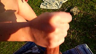 horny couple fucks on mountain meadow