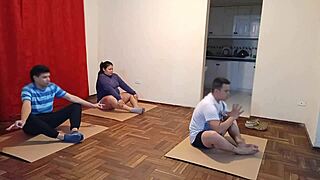 my yoga trainer brought his wife and i fucked her hard until she swallowed