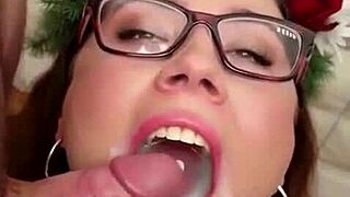 hot glasses bukkake party with cum swallowing fun