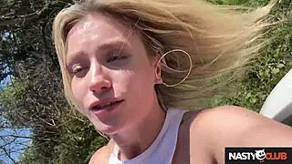 bubble butt blonde lilly blossom rides biker cock outdoors
