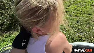 bubble butt blonde lilly blossom rides biker cock outdoors