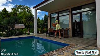 a routine pool cleaning turned relaxing with asian milf