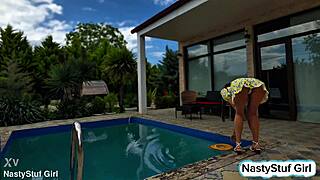 a routine pool cleaning turned relaxing with asian milf
