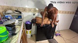 passionate sex on the fridge with bbw and big black cock