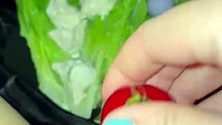 teen uses vegetables in private solo moment at home