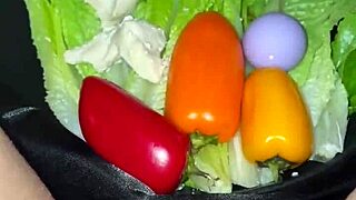 teen uses vegetables in private solo moment at home