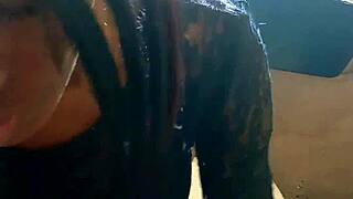slut in black dress gives best blowjob then gets doggystyle in filthy toilet