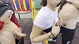 We found a busty latina sucking in the park 😮
