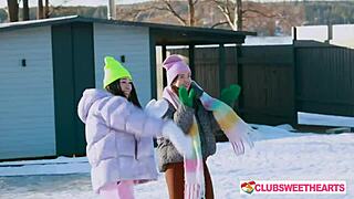 dialogic playful 18yo lesbians enjoy snow play and kissing at clubsweethearts
