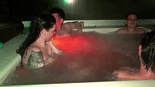 hot jacuzzi party with three men and two women