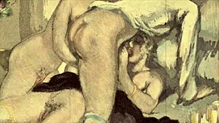 Vintage erotic drawings from antique retro times show classic scenes
