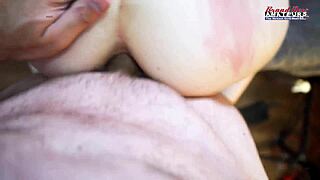 Keyton tiny brunette gives eager rimjob before messy passionate swallow