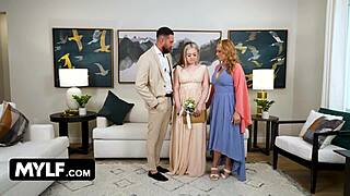 Stepdaughter's wedding day erupts into naughty threesome with stepmom and stepfather orgy