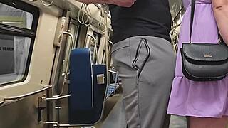 no shame babe flashes and gropes stranger's huge cock on packed subway he cums in her wet panties 🚇💦😏