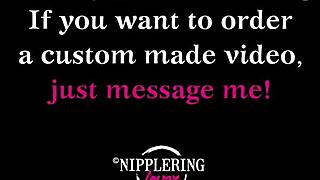 Nippleringlover, kuuma äiti, vetää ilmapallon äärimmäisen venytettyjen nännipiercingien läpi